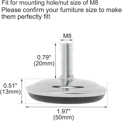 uxcell M8 x 20 x 50mm Screw on Furniture Glide Leveling Feet Adjustable Leveler - Image 2