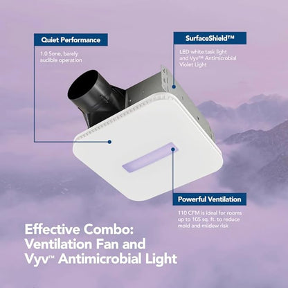 Broan-NuTone AR110LKVV SurfaceShield Vital Vio Powered Exhaust Vent LED White - Image 3