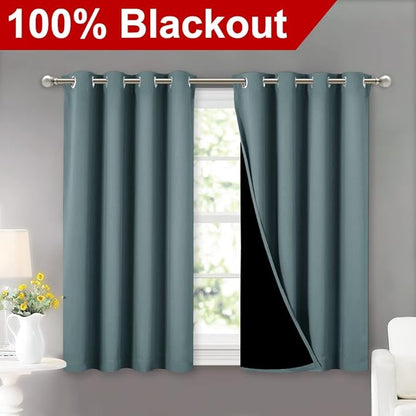 NICETOWN Aqua 100% Blackout Curtains 45 inches Long, 2 Thick Layers Completely - Image 2