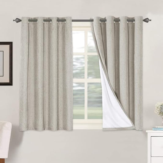 H.VERSAILTEX Linen Blackout Curtains 45 Inches Long 100% Absolutely Blackout by HVERSAILTEX