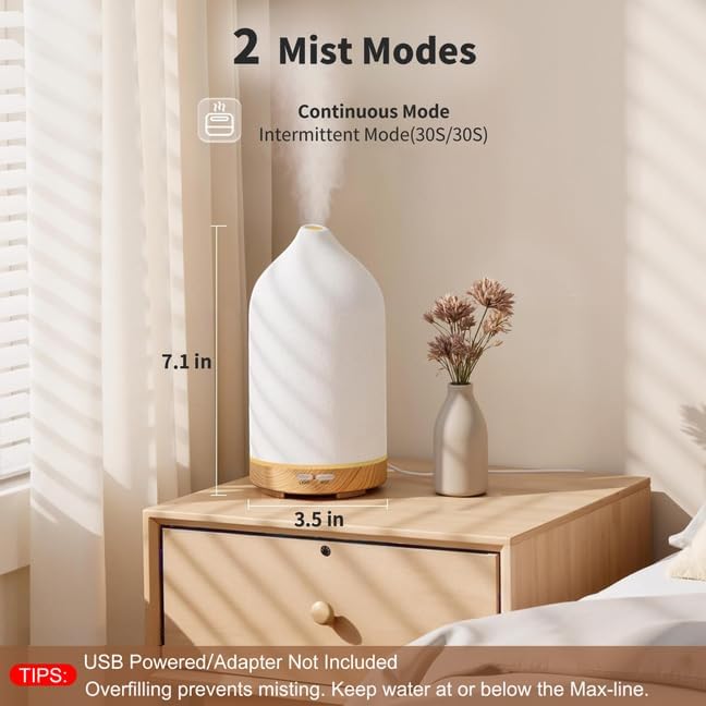 URPOWER 120ML Ceramic Essential Oil Diffuser Ultrasonic Aromatherapy Diffuser - Image 2