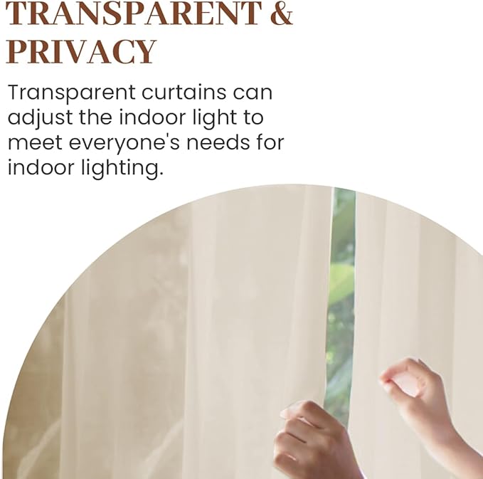 Dreaming Casa Taupe Sheer Curtains 102 Inches Long, Rod Pocket & Back Tab Light - Image 4