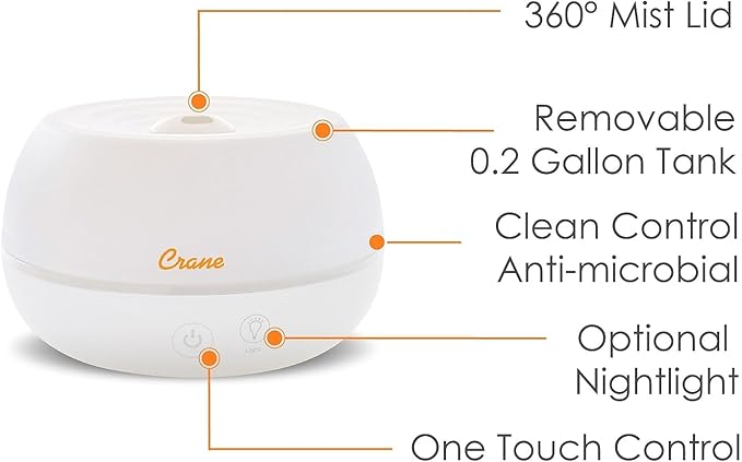 Crane Portable Ultrasonic Travel Humidifier & Aroma Diffuser – 0.2 Gallon Cool - Image 4