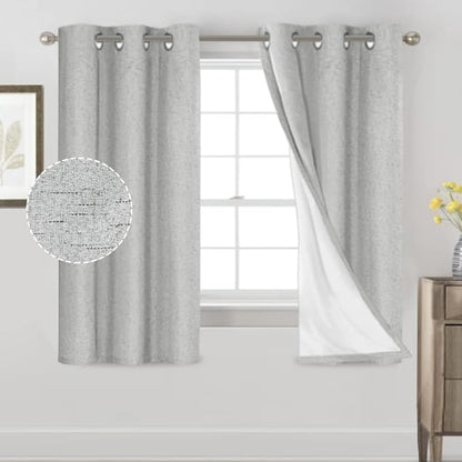 PrinceDeco Linen Texture Curtains Full Blackout Curtains 64 inch Long 2 Panels - Image 9