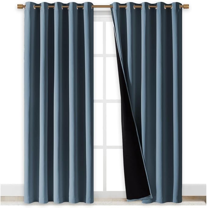 NICETOWN 100% Blackout Window Curtain Panels, Smoky Blue, Cold and Full Light - Image 2
