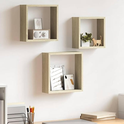 vidaXL Set of 3 Sonoma Oak Wall Cube Shelves - Image 2