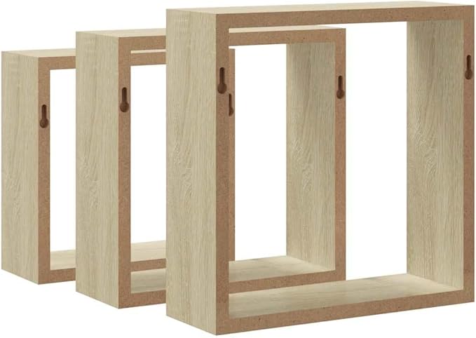 vidaXL Set of 3 Sonoma Oak Wall Cube Shelves - Image 9