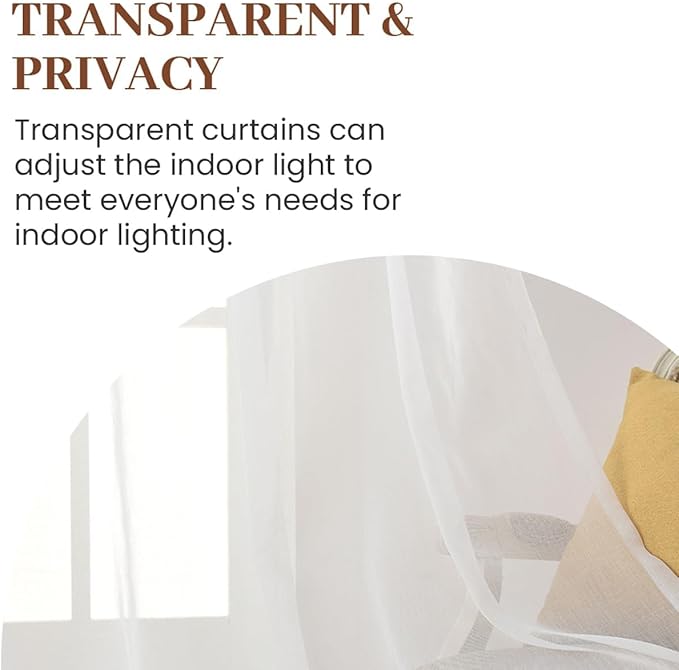 Dreaming Casa Solid Sheer Curtains Draperies White Rod Pocket 2 Panels 52" W x - Image 4