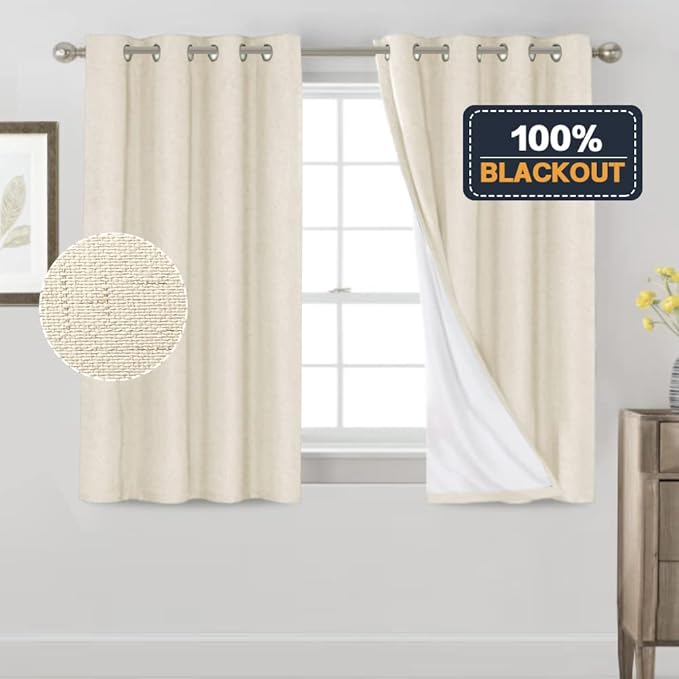 PrinceDeco Linen Black Out Curtains 54 Inches Long 100% Blackout Curtains - Image 6