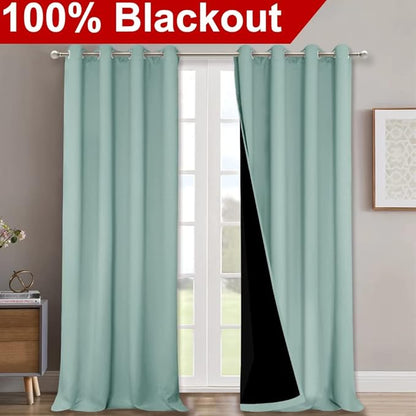 NICETOWN Aqua Blue 100% Blackout Curtains - Image 2