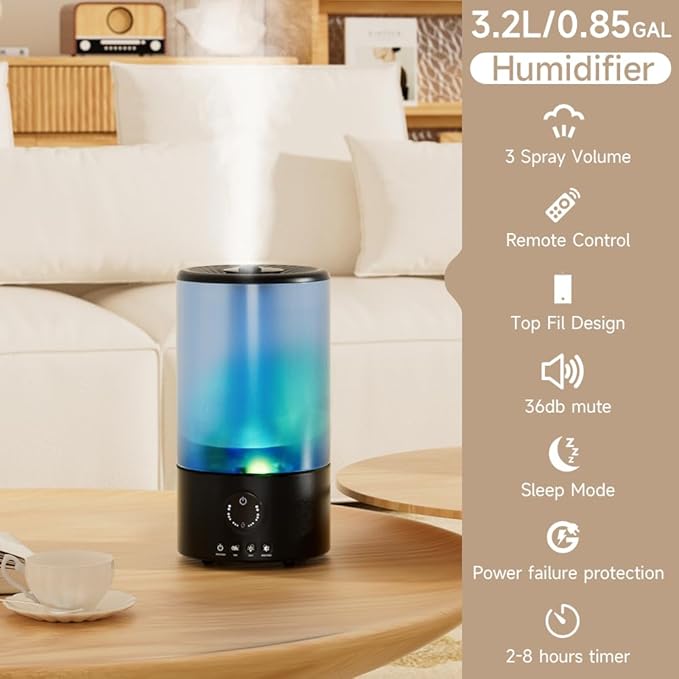 Humidifiers for Bedroom, 3.2L Quiet Ultrasonic Cool Mist Humidifier - Image 3
