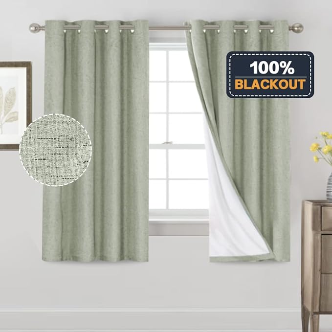PrinceDeco 100% Blackout Linen Curtains 63 Inches Long 2 Panels Thermal - Image 6