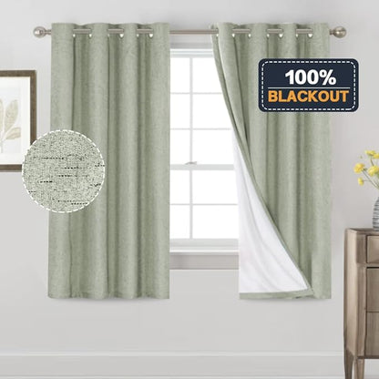 PrinceDeco 100% Blackout Linen Curtains 63 Inches Long 2 Panels Thermal - Image 6