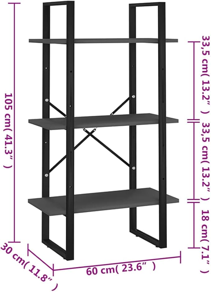 Grey Metal Medium Storage Shelf 11.8 x 23.6 x 41.3 in 3 Tier Rectangular - Image 2