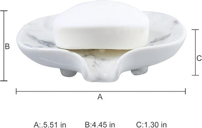 Ceramic Marble Texture Soap Dish, Self Draining Slot, Portable - Image 4