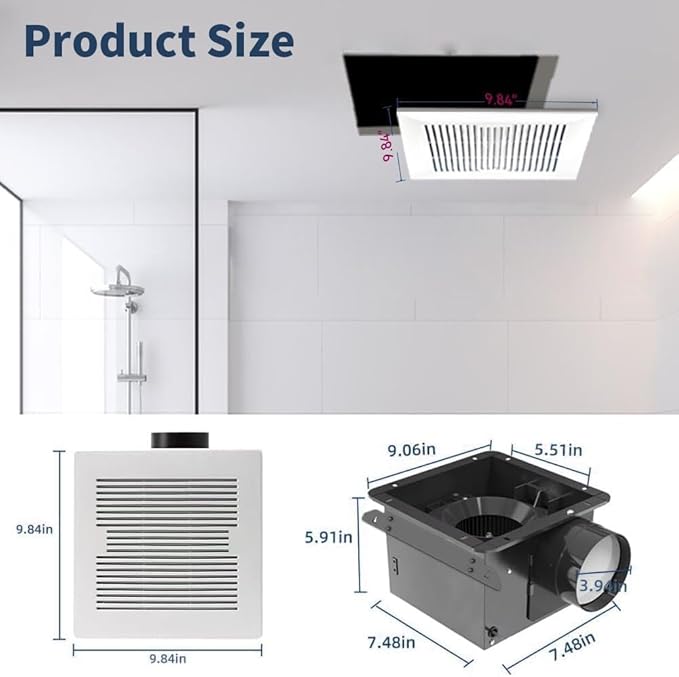 Bathroom Exhaust Fan 88CFM 1.0 Sone, Ultra-quiet Bathroom Vent Fan System - Image 2