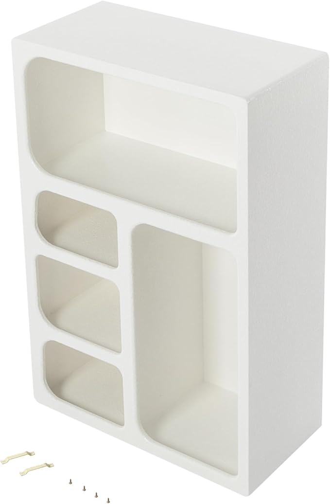5-Compartment White Arched Floating Cabinet, Modern Geometric MDF Wall-Mount - Image 8
