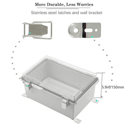 Zulkit Junction Box IP67 Waterproof Electrical Box Hinged Clear Cover Stainless - Image 2