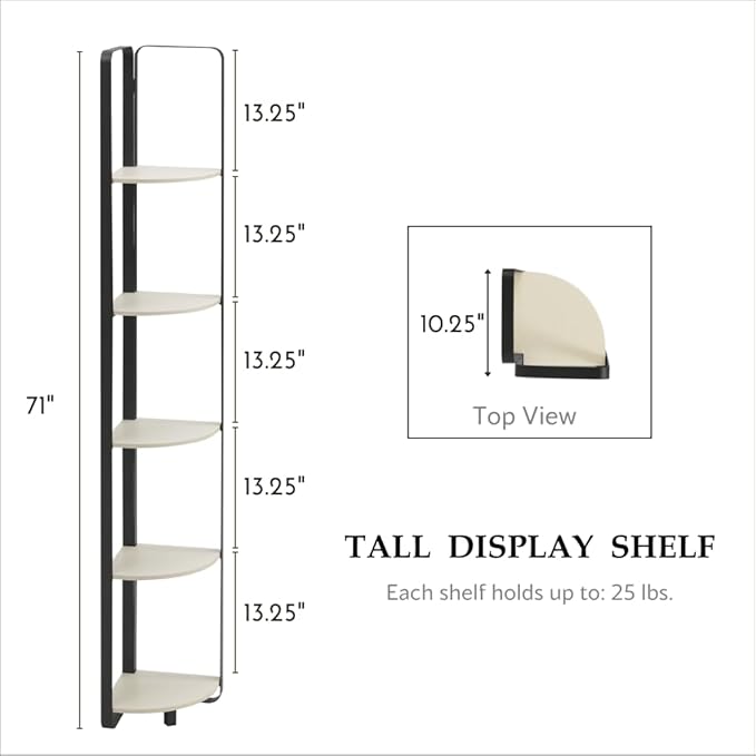 Furniture of America Leif Modern 5 Shelf Bookcase, Two-Tone Corner Bookshelf - Image 3