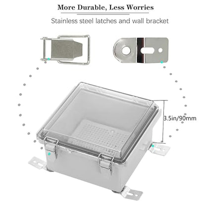 Zulkit Junction Box IP67 Waterproof Electrical Box Hinged Clear Cover Stainless - Image 2