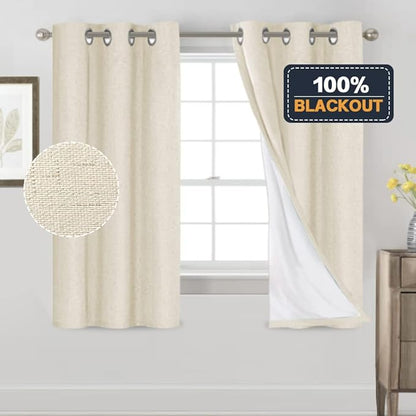 PrinceDeco Linen Texture Curtains 100% Blackout Curtains 64 inch Long 2 Panels - Image 6