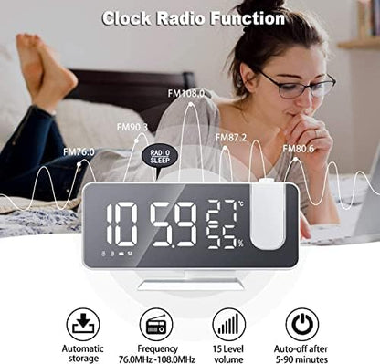 Projection Digital Alarm Clock for Bedrooms, Clock Radio on Ceiling, USB - Image 3