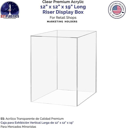 Tall Display Box Clear Acrylic 12" x 12” x 19” No Lid Hollow Pedestal 5 Sided - Image 5