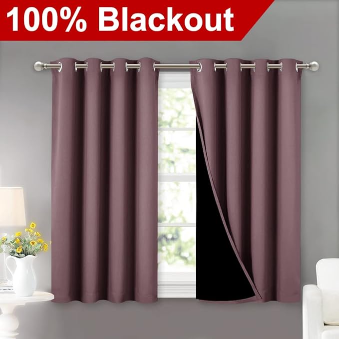NICETOWN Dry Rose 100% Blackout Curtains 45 inches Long, 2 Thick Layers - Image 2