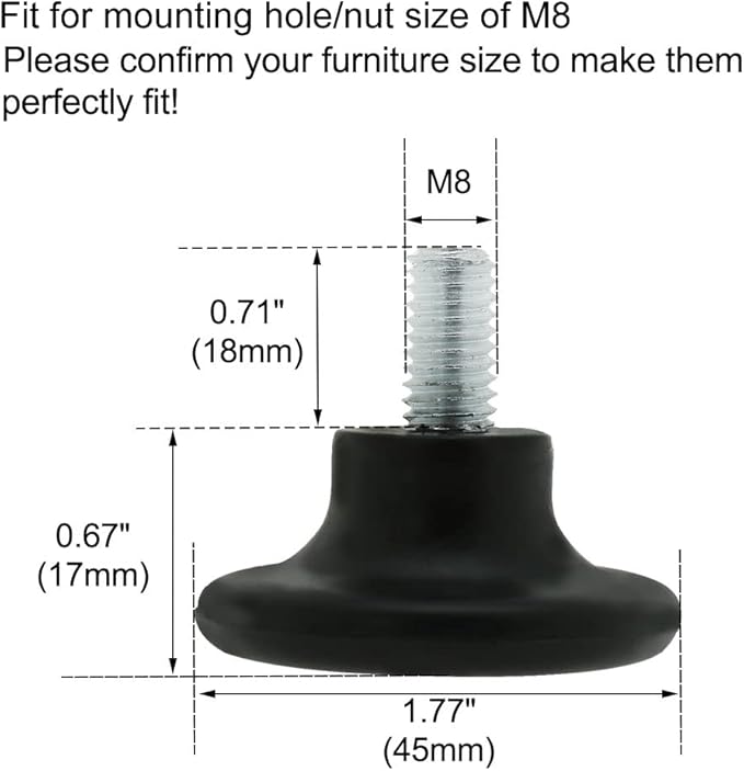 uxcell M8 x 18 x 45mm Screw on Furniture Glide Leveling Feet Floor Protector - Image 2