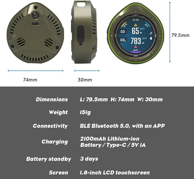 Protmex 5 in 1 Wireless Touchscreen Portable Multifunctional Carbon Monoxide - Image 9