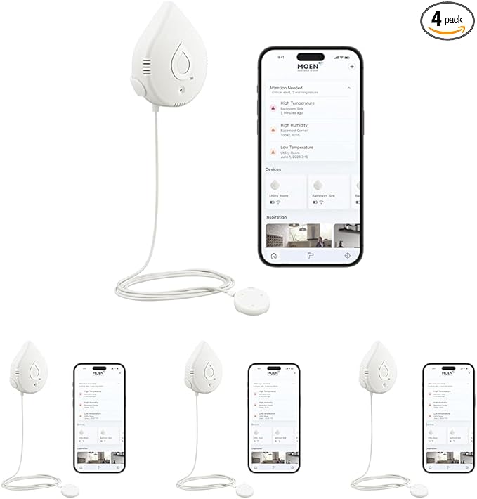 Moen Flo Smart Water Leak Detector, Drip or Flood Sensor Alarm by Moen
