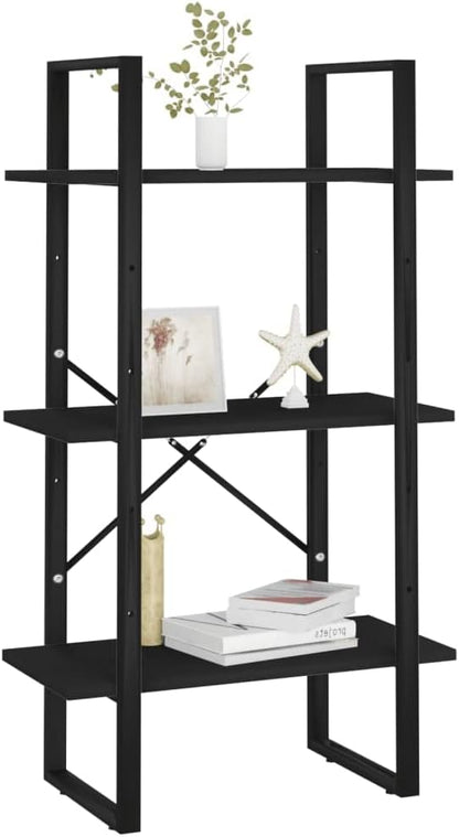 Black Metal Storage Shelf 11.8 x 23.6 x 41.3 in Matte Engineered Wood Bookcase - Image 5