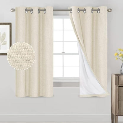 PrinceDeco Linen Texture Curtains 100% Blackout Curtains 64 inch Long 2 Panels - Image 9