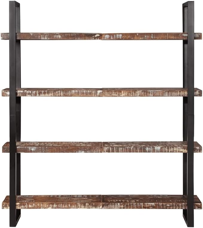 4-Tier Industrial Bookshelf 70.9 Inch Tall Solid Reclaimed Wood Storage Shelf - Image 5
