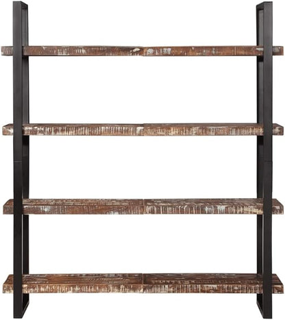 4-Tier Industrial Bookshelf 70.9 Inch Tall Solid Reclaimed Wood Storage Shelf - Image 5