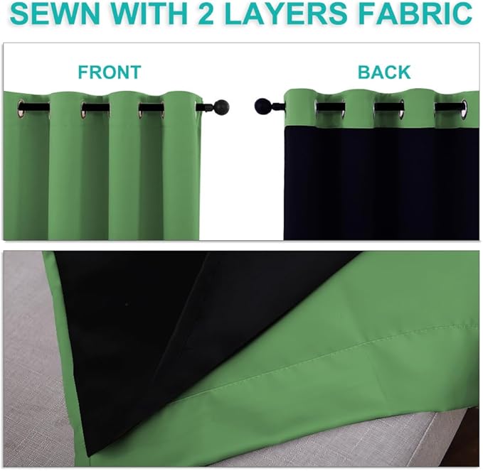 NICETOWN 100% Blackout Lined Curtains, Forest Green, 1 Pair, 2 Thick Layers - Image 5