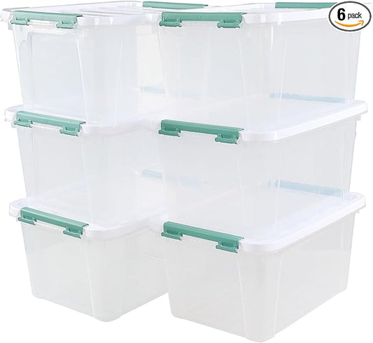 6-Pack Clear Storage Latch Bins, 20 L Plastic Storage Boxes by Zerdyne