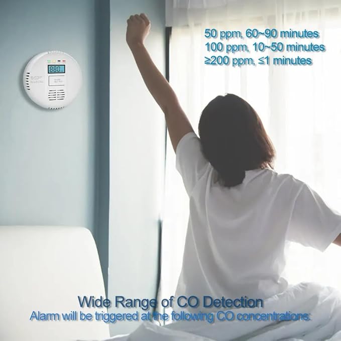 Carbon monoxide detector powered by AA battery, Vzmcov CO monitoring alarm - Image 4