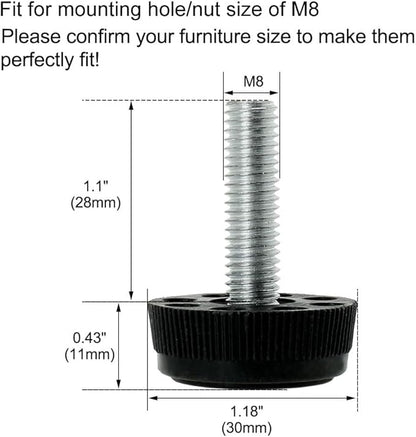 uxcell M8 x 28 x 30mm Furniture Glide Leveling Feet Adjustable Leveler Floor - Image 2