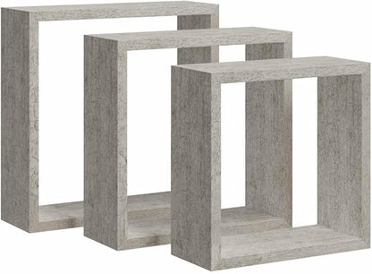 vidaXL Set of 3 Modern Wall Cube Shelves in Concrete Gray Floating Storage by vidaXL