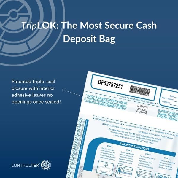 ControlTek TripLok 15" x 20", 50 Bags Tamper-Evident Deposit Bags - Image 7