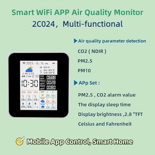 WiFi Air Quality Monitor CO2(NDIR PM2.5 PM10, Weather Station - Image 3