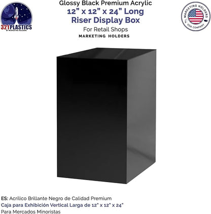12" x 12" x 24" Acrylic Cube / Display 5 Sided Box Black - Image 7