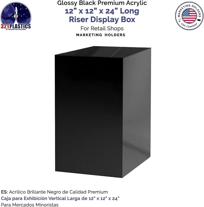 Marketing Holders Acrylic Display Riser Plinth Tall Glossy Black 5 Sided - Image 4