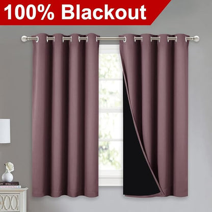 NICETOWN 100% Blackout Curtains 54 inches Long, Double-Deck Completely Blackout - Image 2