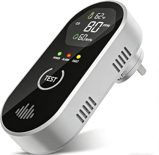 3-in-1 Plug-in CO Alarm with LCD, Tracks Temp & Humidity, 85dB Loud, Portable by COCHYSCELA