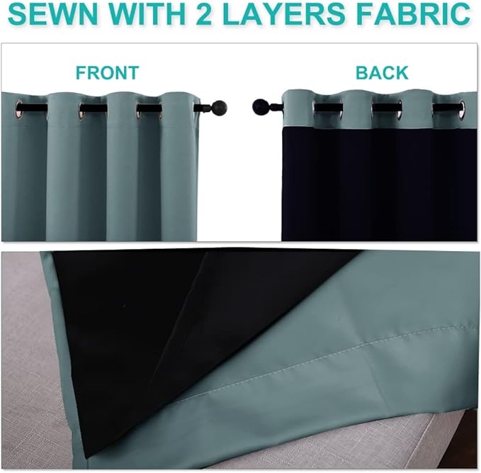 NICETOWN Greyish Blue 100% Blackout Lined Curtains, 2 Thick Layers Completely - Image 5