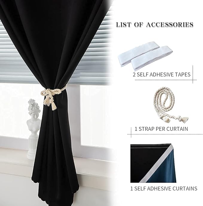 Adhesive Curtain 100% Blackout No-Drill Easy Install - Image 4