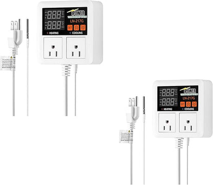 iPower Temperature Controller 1200W 10A Dual Digital Outlet Thermostat Plug by iPower