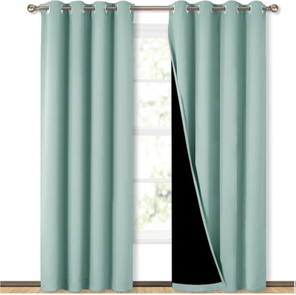 NICETOWN Aqua Blue 100% Blackout Curtain Set, Thermal Insulated & Energy by NICETOWN